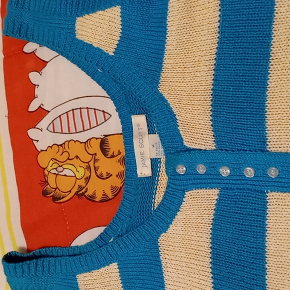 SexyVintage 80s Button DownTurquoise Blue & Cream Tank Style Sweater Crop Top 💙 - Picture 11 of 13